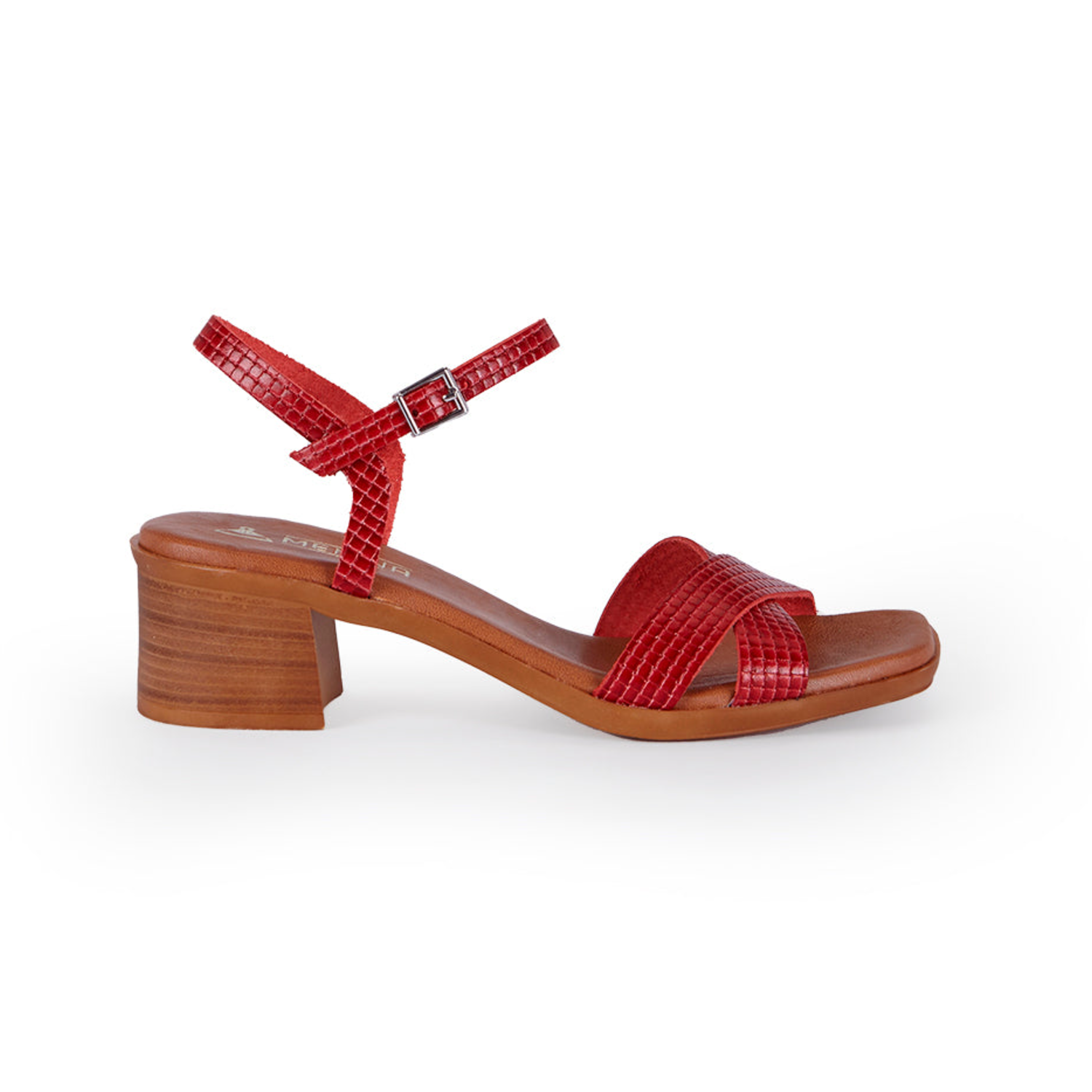 Bea Block Heel Crisscross Red