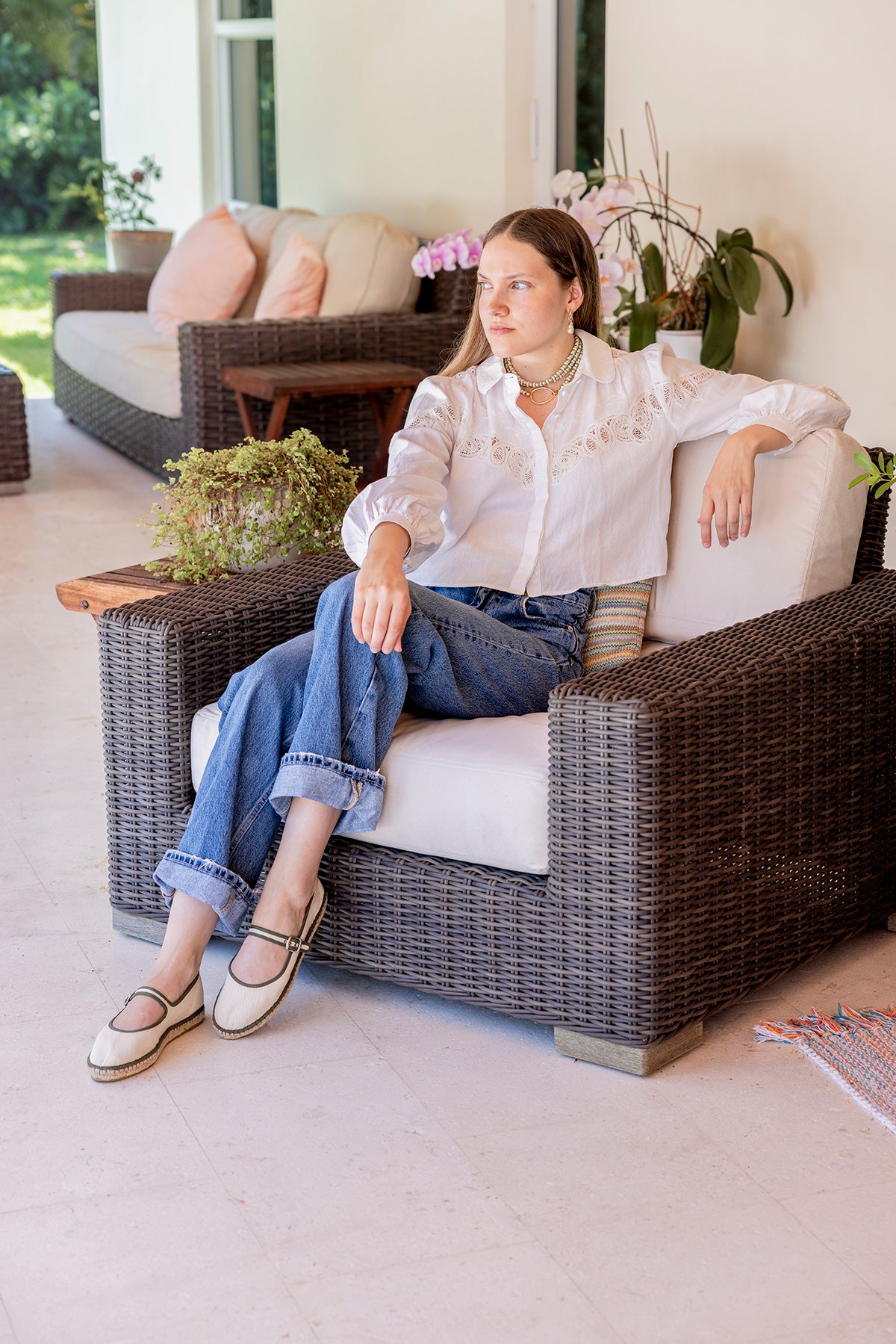 Espadrille Mary Jane Herringbone Ivory