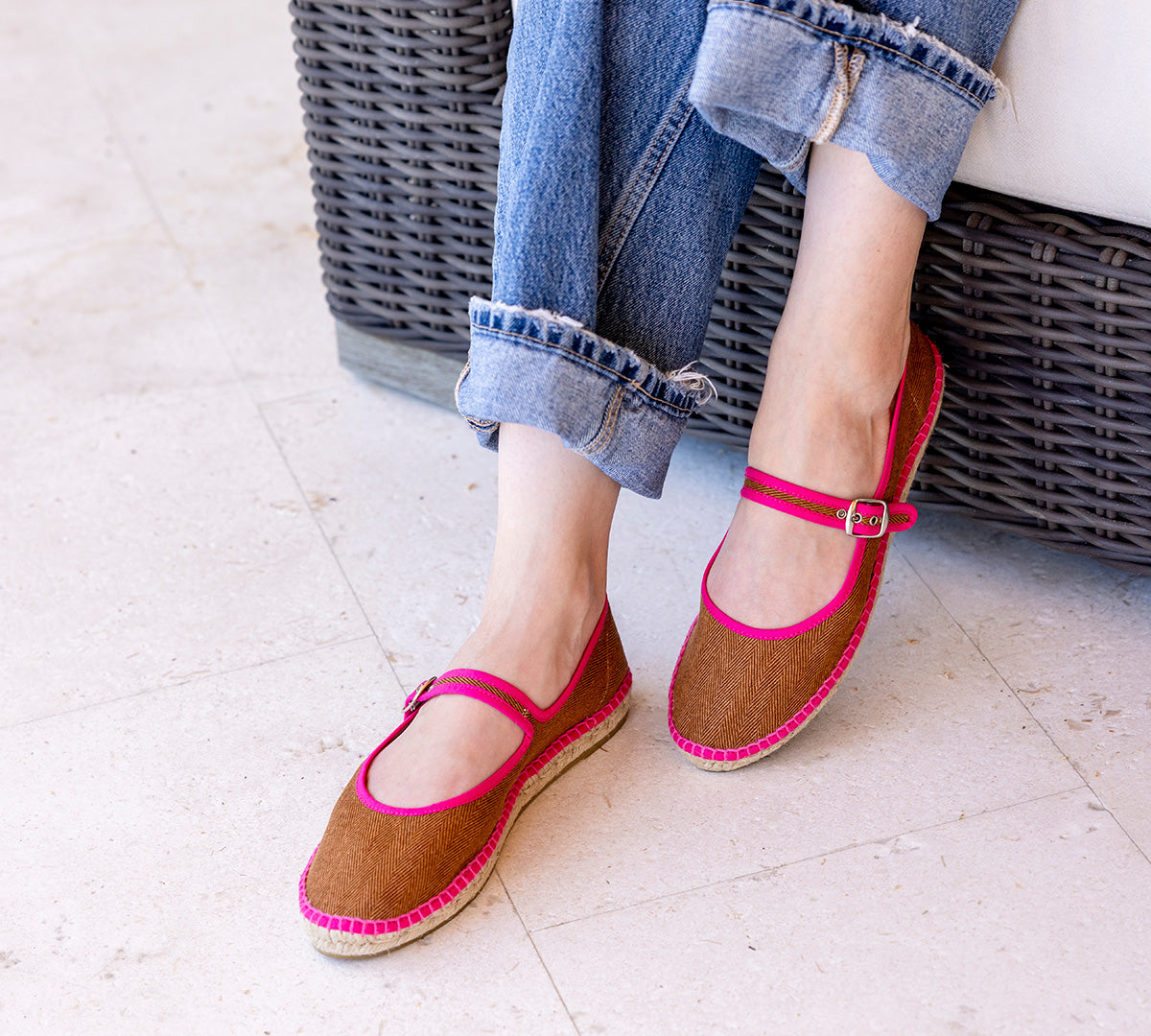 Espadrille Herringbone Chocolate/Fuccia