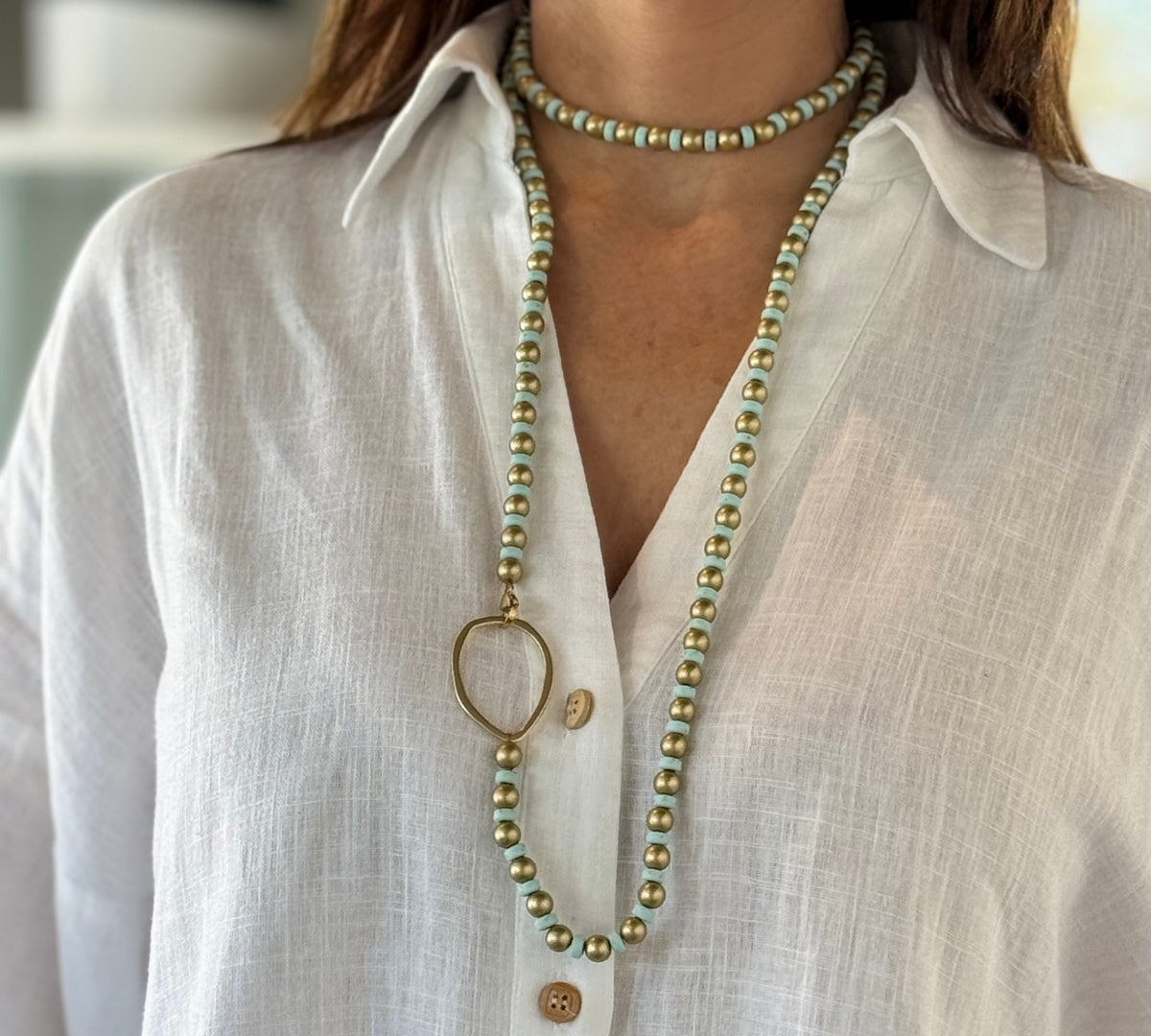 Gatsby Mint Blue Long Necklace