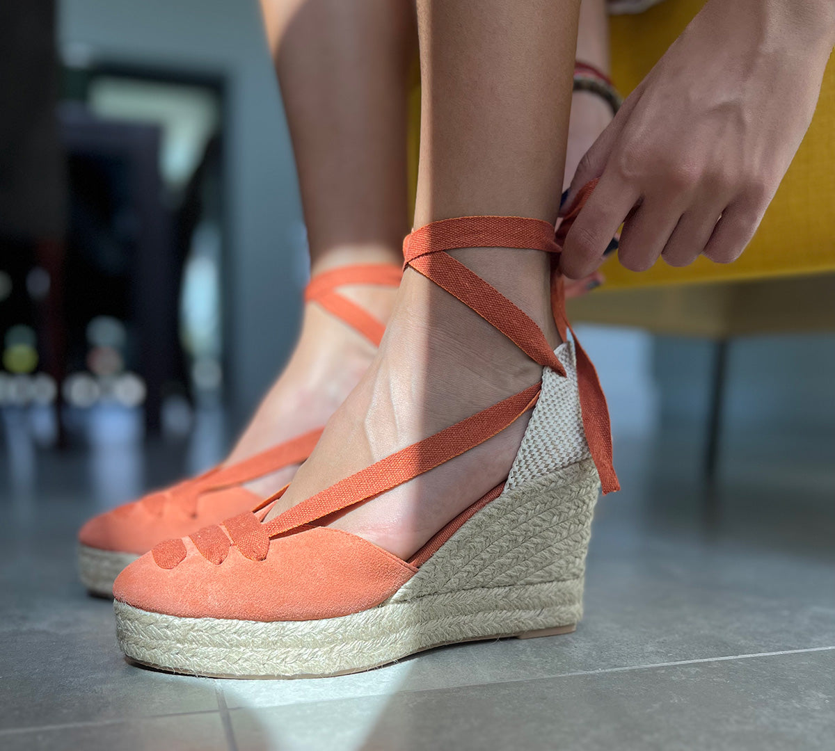 Gimena Burnt Orange Top Laces High Espadrille