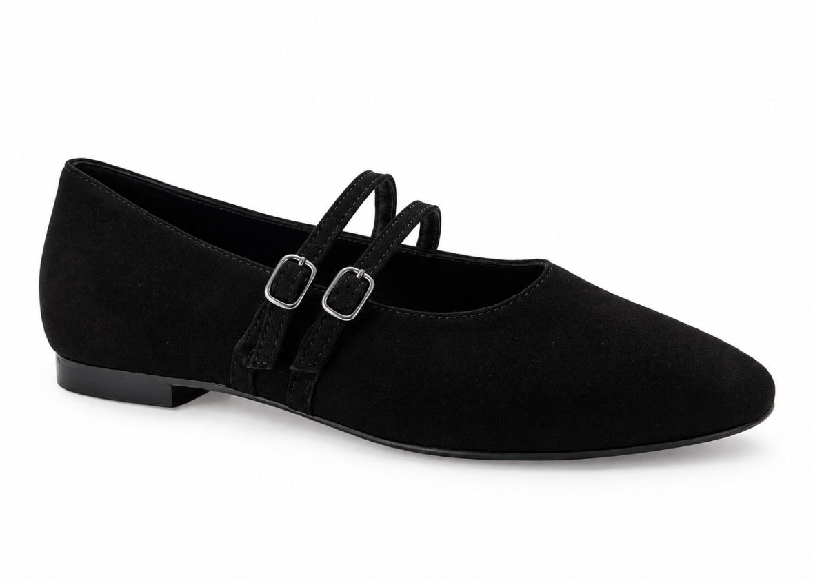 Amelie Double Strap Black Suede