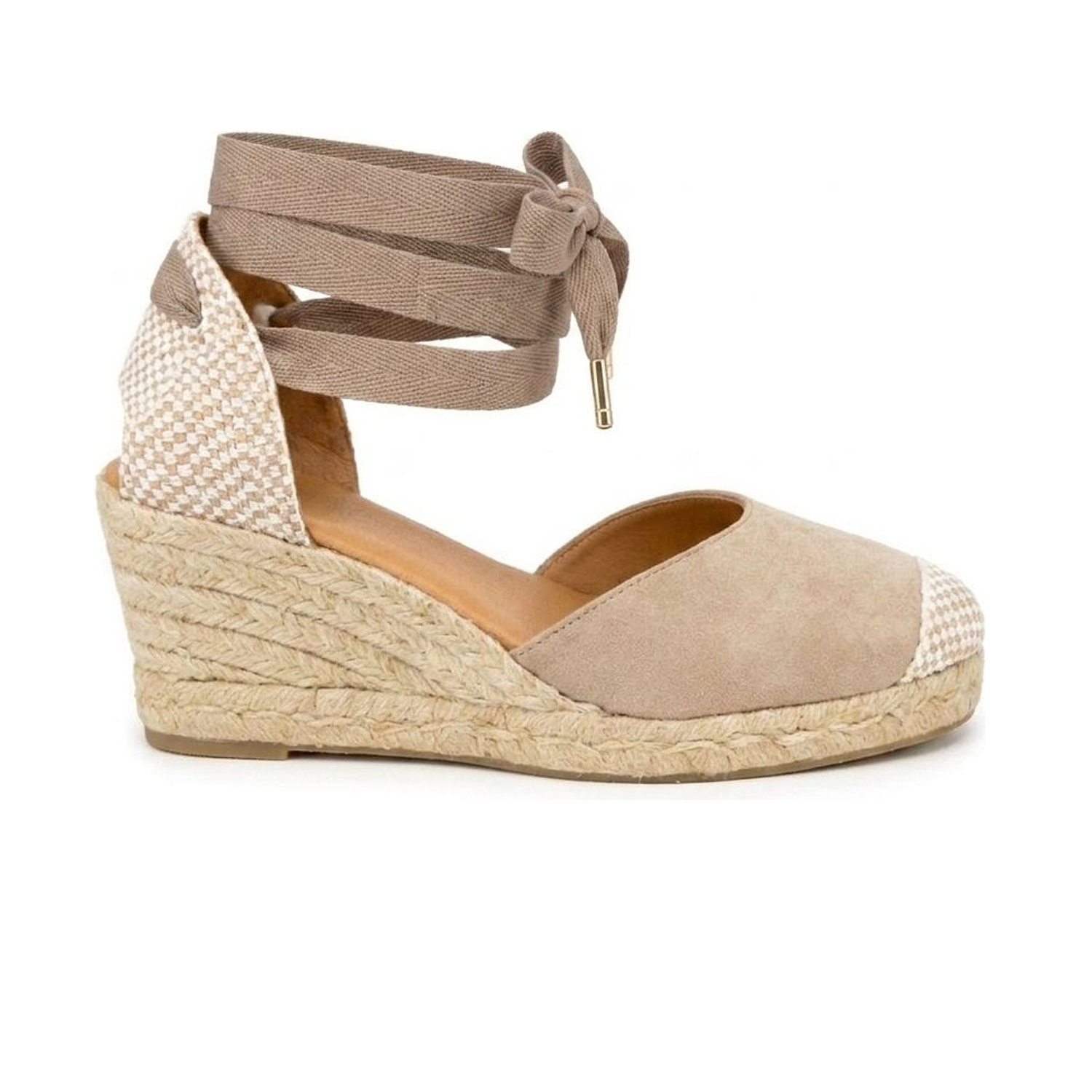 Jimena Mid Laces Wedges - Taupe