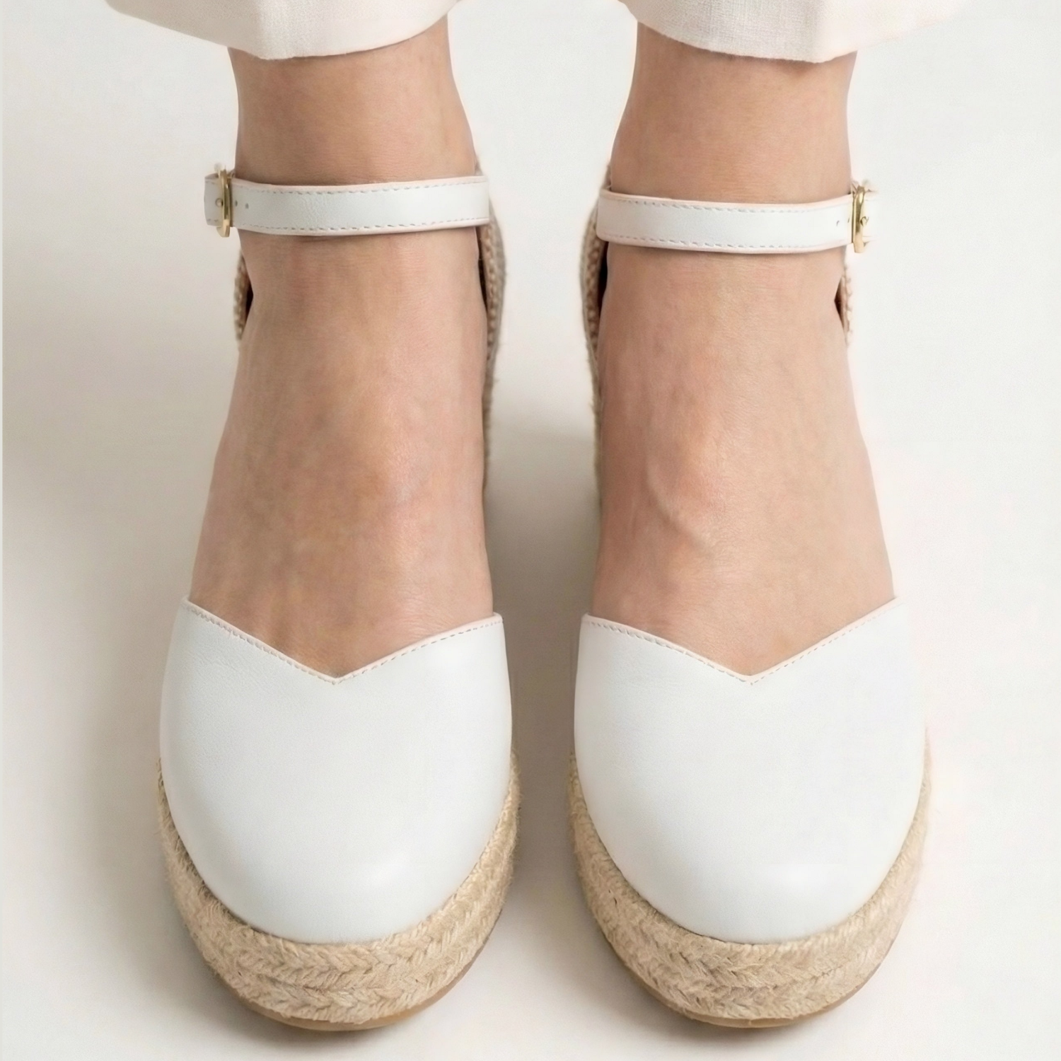 Jimena Medium Strap Wedges - White