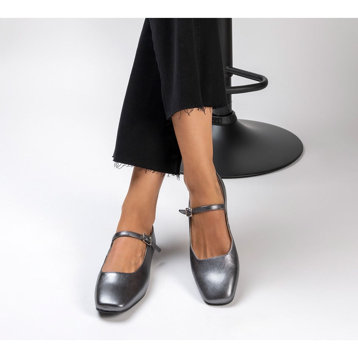 Mary Jane Square Toe Pewter