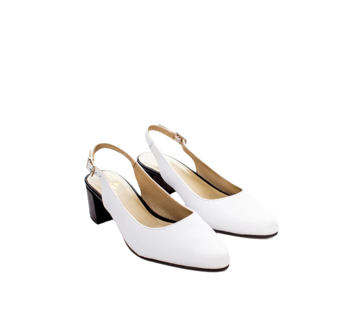 Sling Back Block Heel White Napa