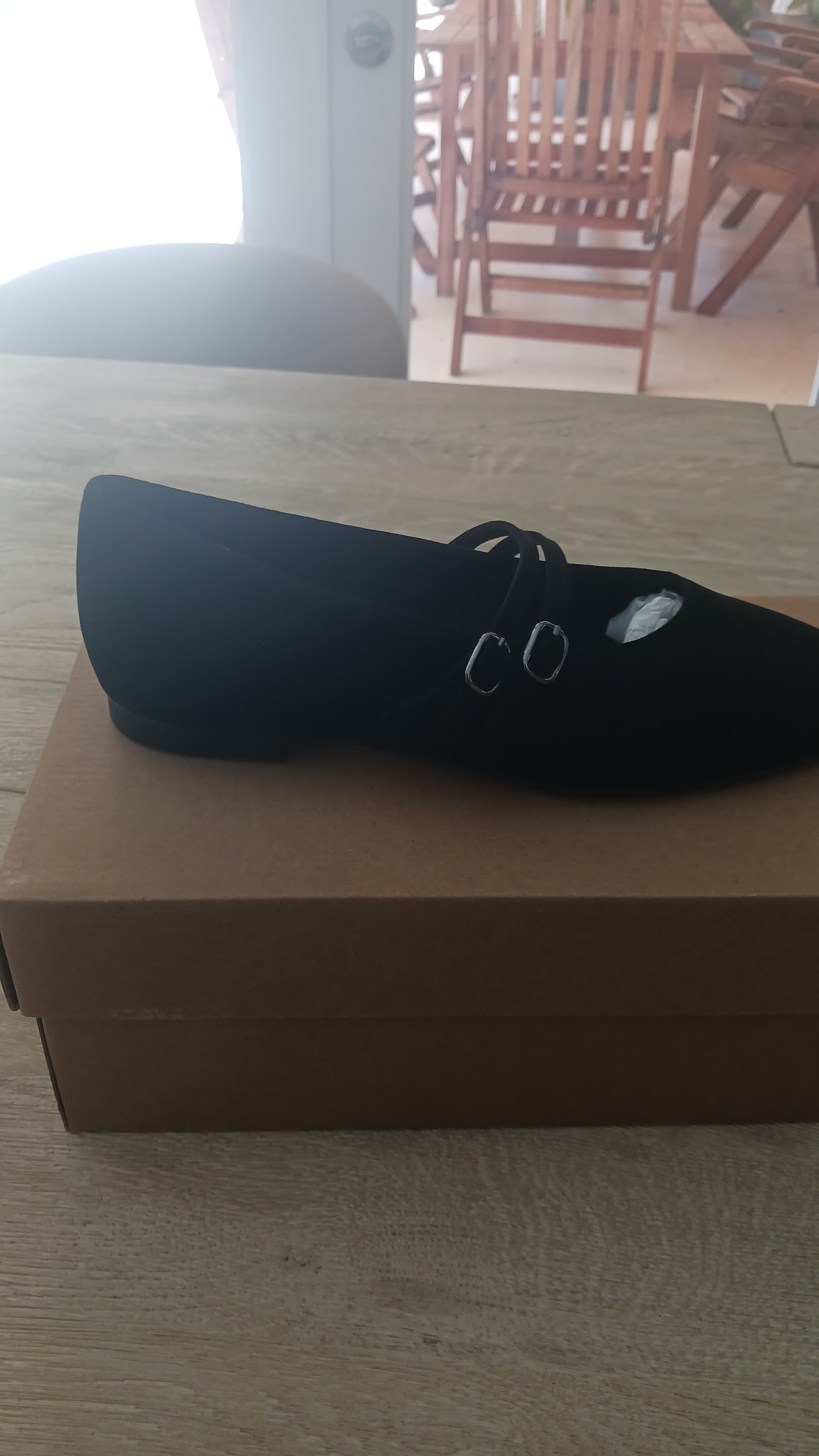 Amelie Double Strap Black Suede