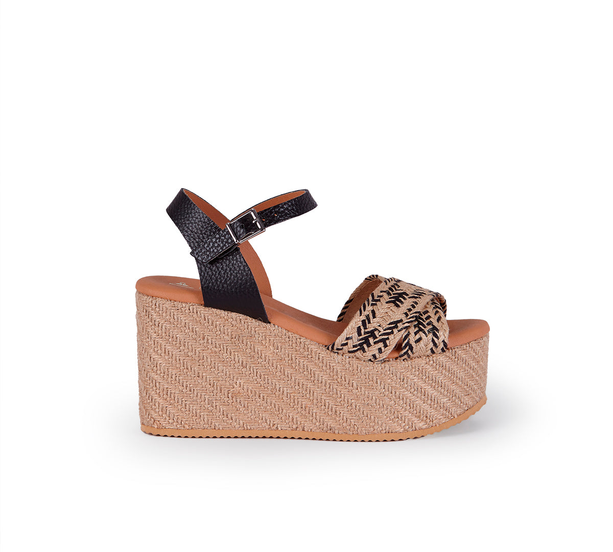 Walk on Air High Platform Raffia Black & Beige