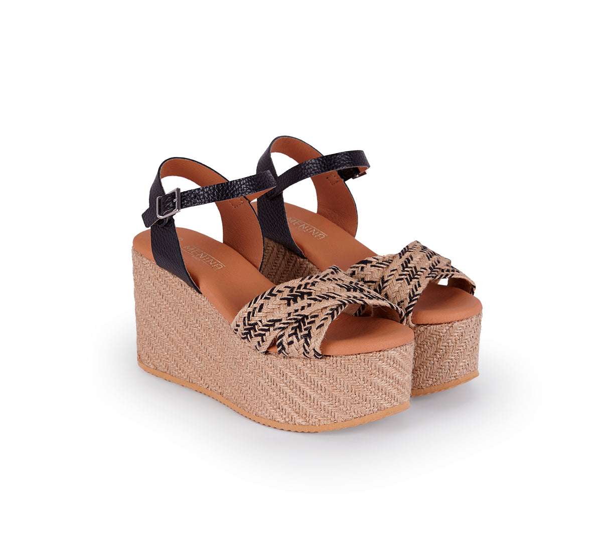 Walk on Air High Platform Raffia Black & Beige