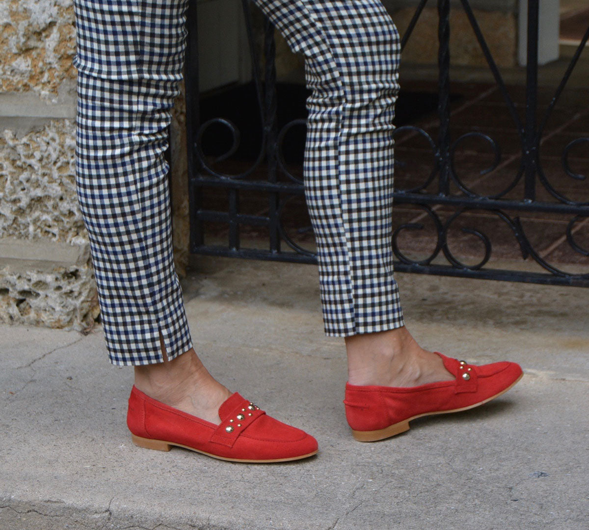 Toledo Red Suede Gold Studs