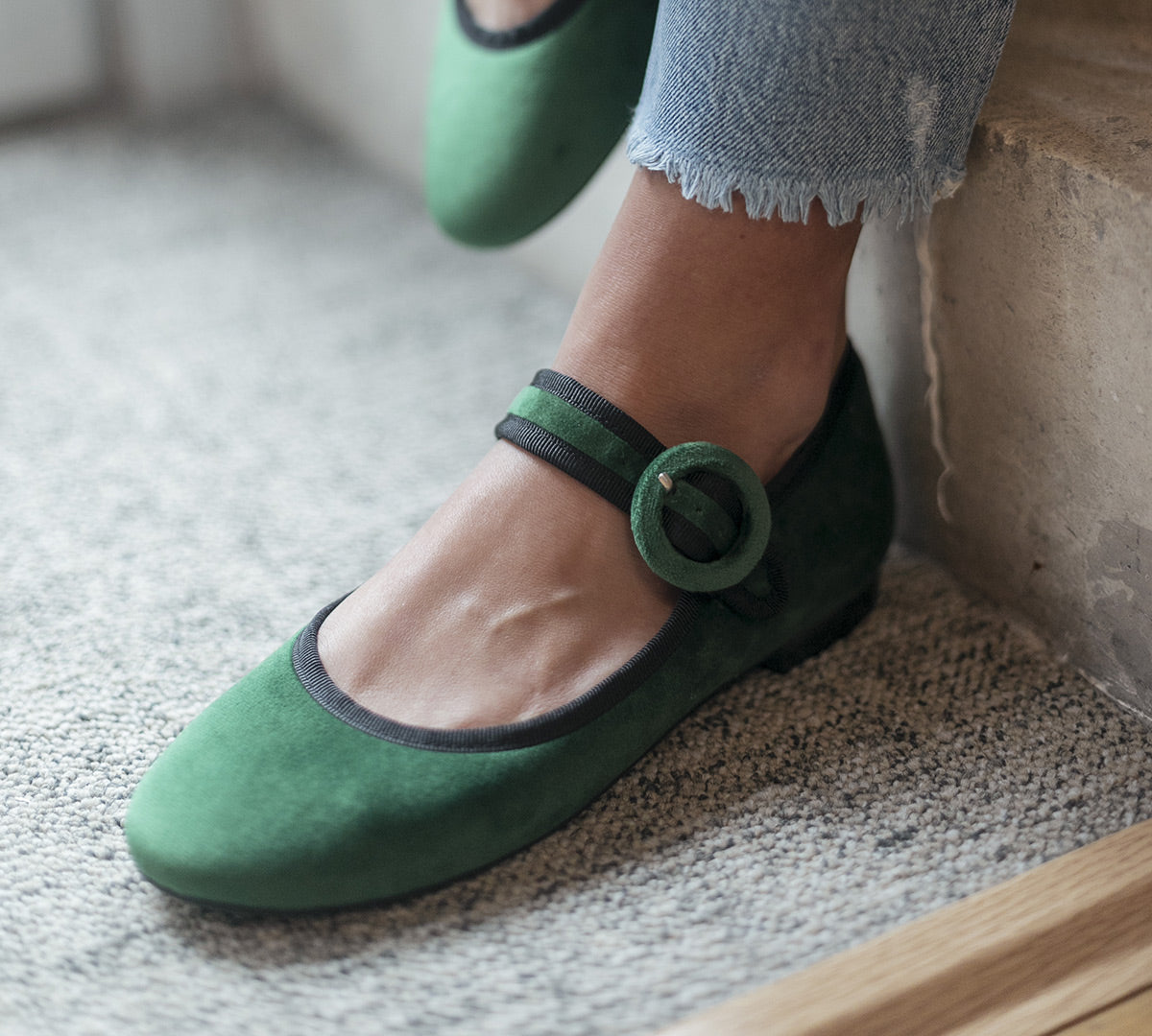 Merceditas Mary Jane In Green Velvet