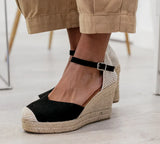 Jimena Black High Wedge Strap
