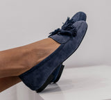 Cardiff Suede French Blue Loafer With Tassels