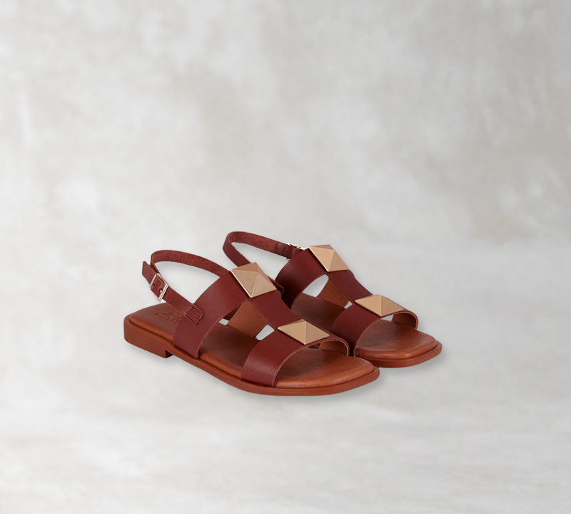 Valeria Bronce Two Strap Stud Walnut Sandal