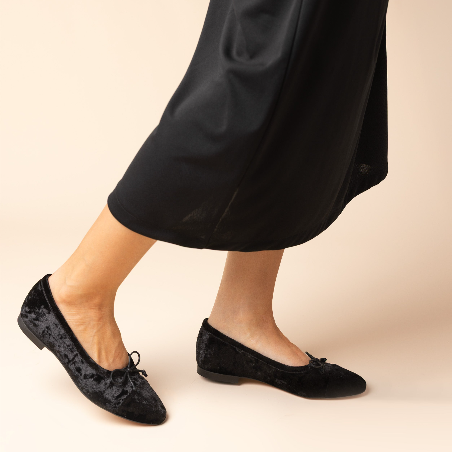 Amelie Cap-Toe Ballet Flat - Black Velvet