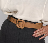 Leather Belt With Lined Buckle Camel