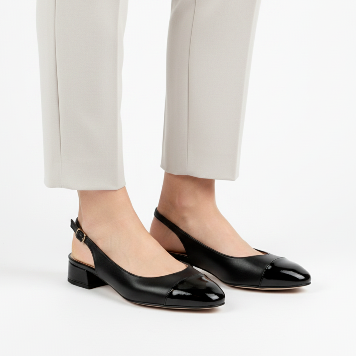 Berta Slingback - Black Patent Toe