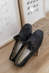 Cardiff Suede Charcoal Loafer With Tassels