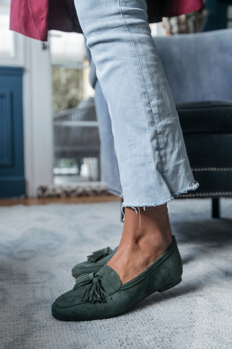 Cardiff Suede Green forest Loafer With Tassels