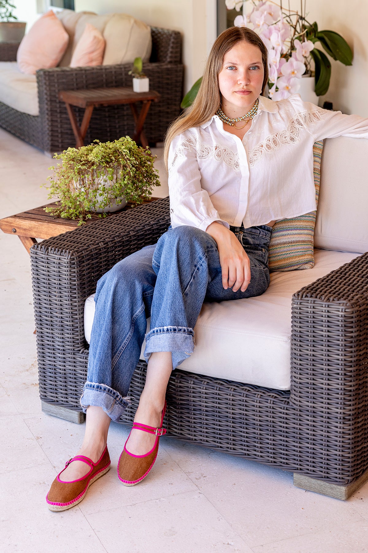 Espadrille Herringbone Chocolate/Fuccia