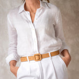 Leather Belt With Lined Buckle Camel