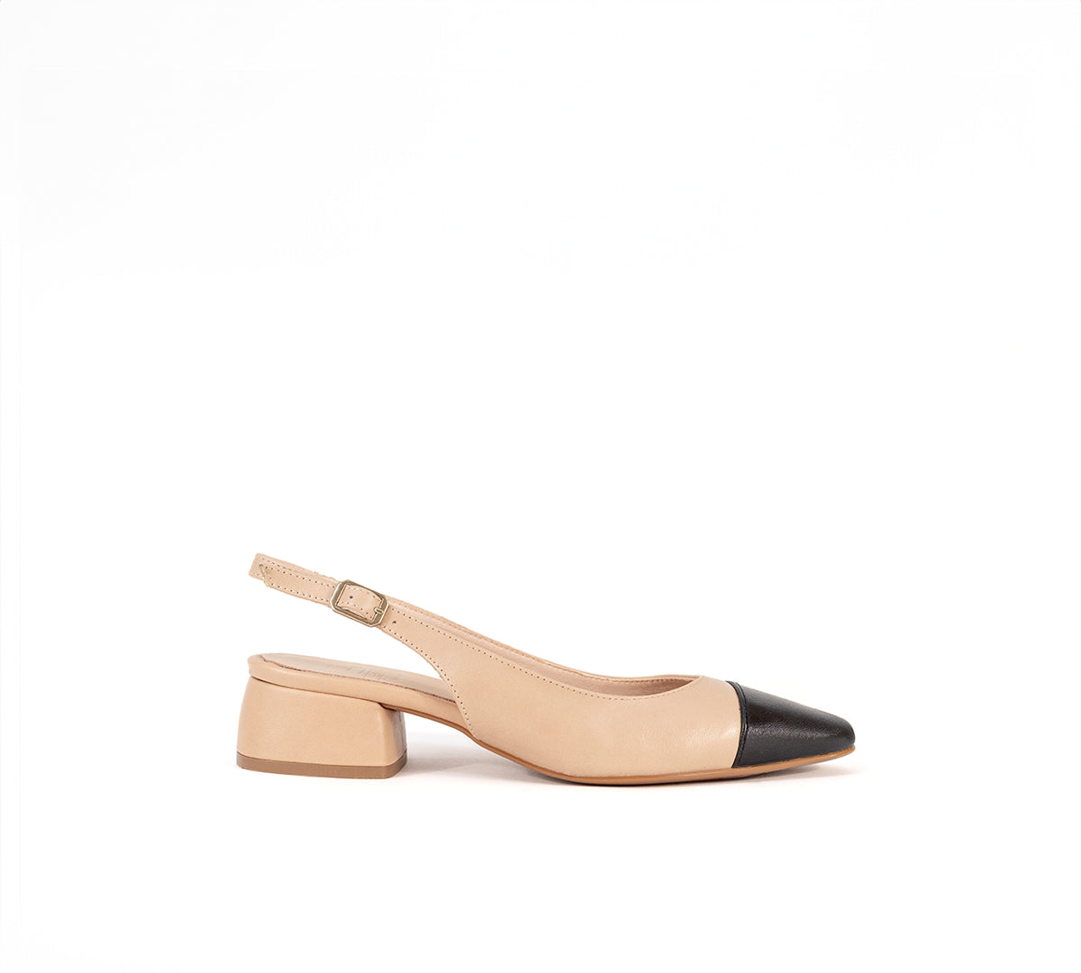 Berta  Nude Sling Back with Black Tip