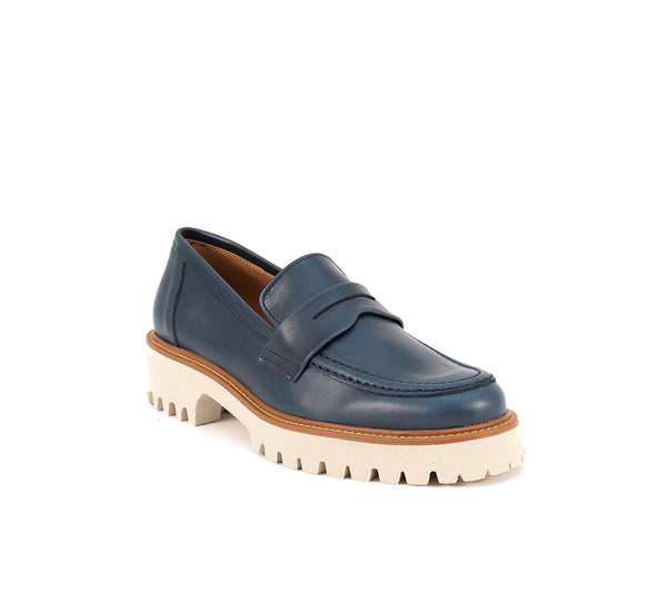Borgoña Navy Leather Loafer