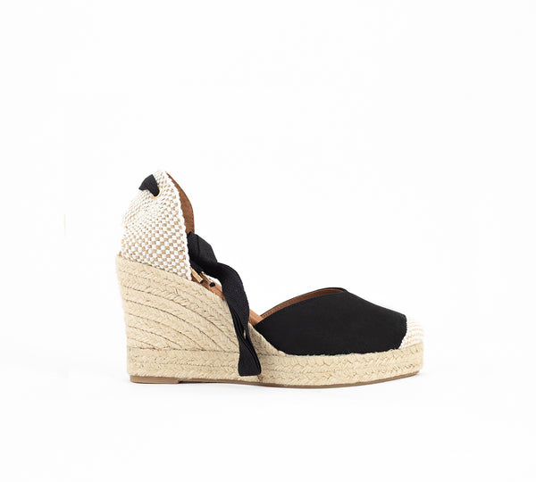 Jimena knitted Toe Black High Wedge Laces
