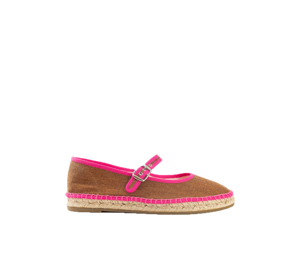 Espadrille Mary Jane Herringbone Chocolate/Fuccia