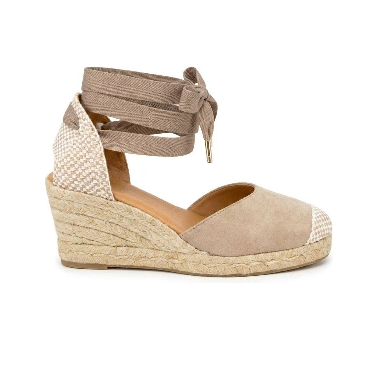 Jimena Mid Laces Wedges - Taupe