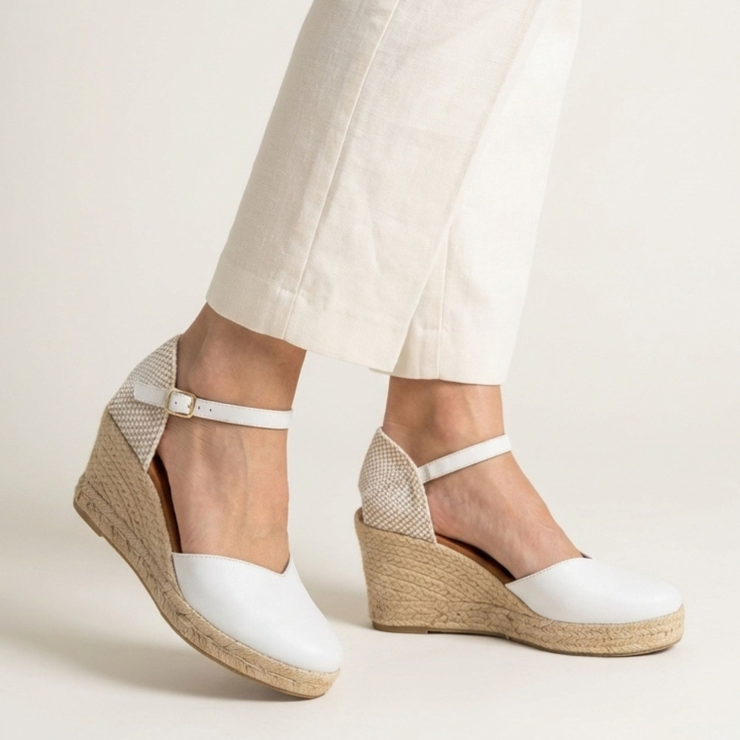 Jimena Medium Strap Wedges - White
