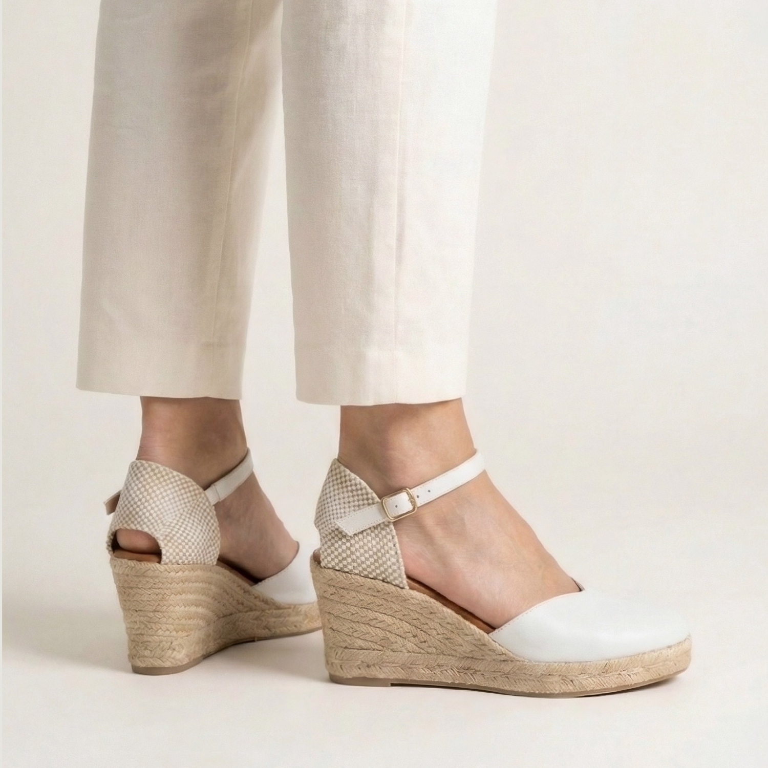 Jimena Medium Strap Wedges - White