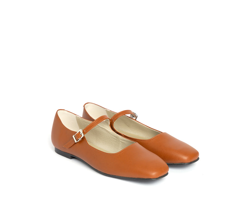 Mary Jane Square Toe Tan