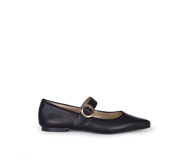 Mary Jane Pointy Black Gold Buckle