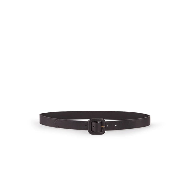 Leather Belt With Lined Buckle Black