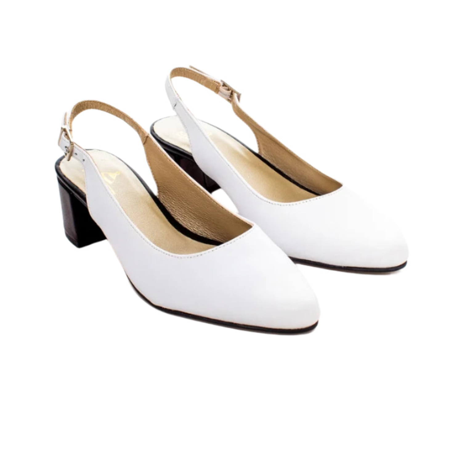 Sling Back Block Heel White Napa