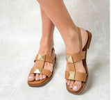 Valeria Bronce Two Strap Stud Camel Sandal
