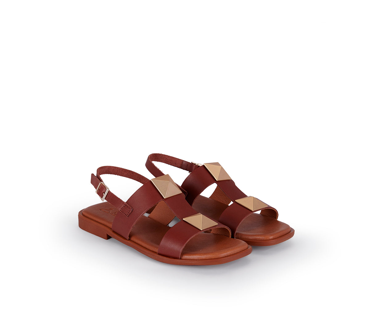 Valeria Bronce Two Strap Stud Walnut Sandal