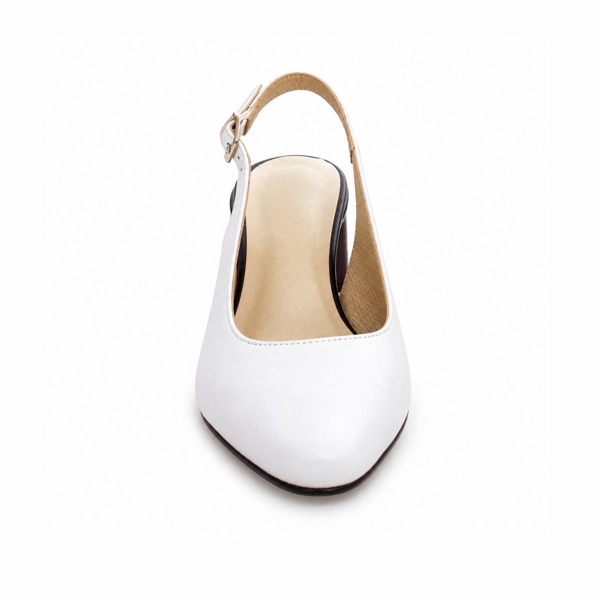 Sling Back Block Heel White Napa