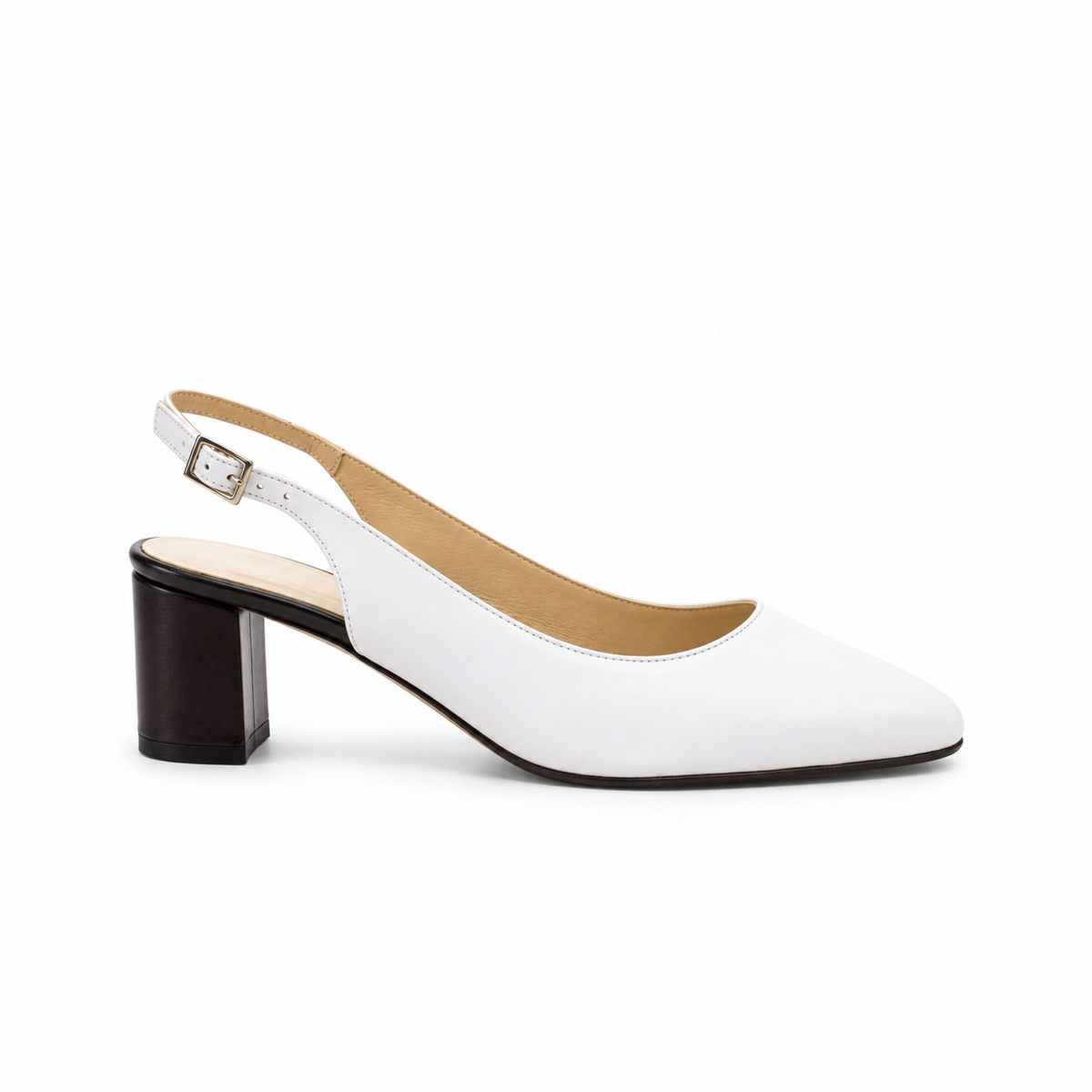 Sling Back Block Heel White Napa