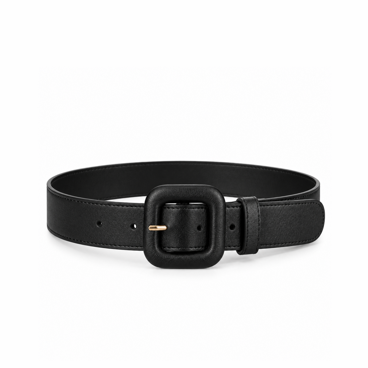 Leather Belt With Lined Buckle Black