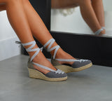 Gimena Pewter Top Laces High Wedge Espadrille