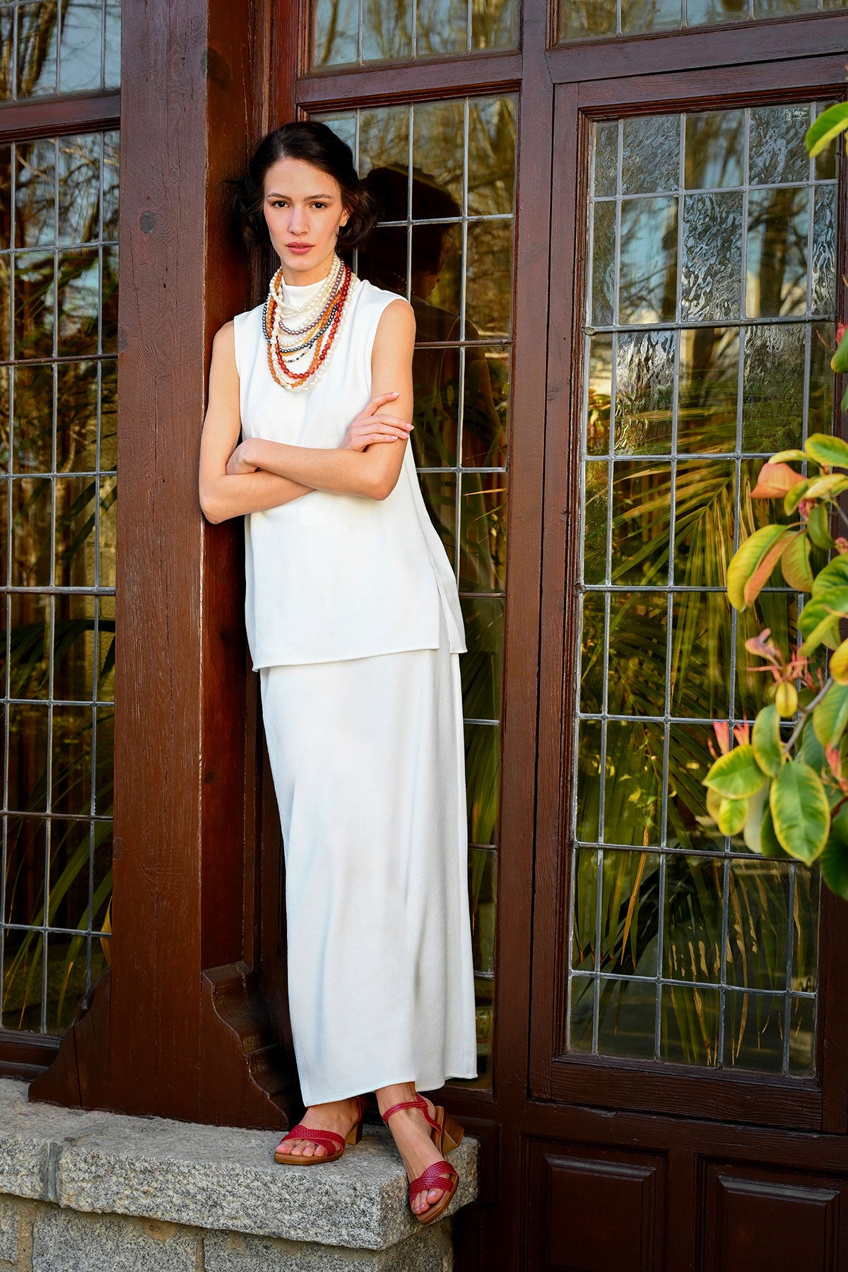 Bea Block Heel Crisscross Red