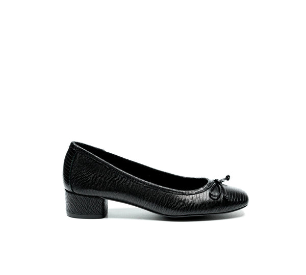 Lady Square Toe - Black Croc - Block Heel