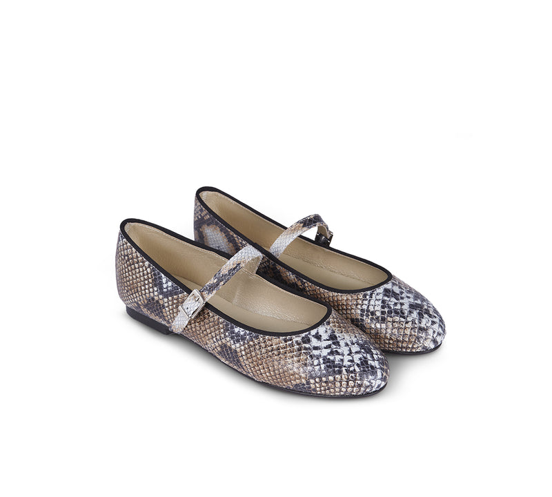 Mary Jane Round Toe Brown Snake Skin