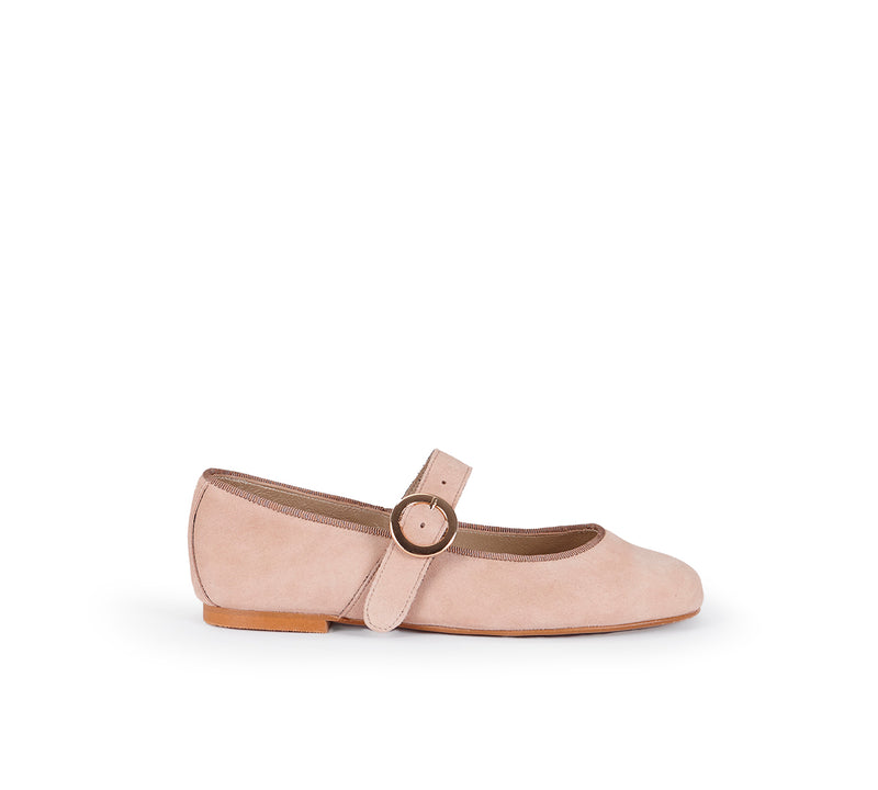 Mary Jane Beige Suede Gold Buckle