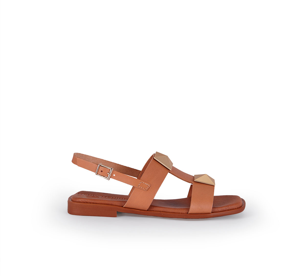 Valeria Bronce Two Strap Stud Camel Sandal