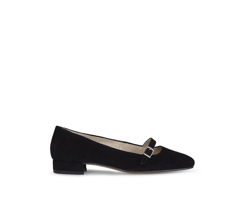 Duchess Mary Jane Black Suede with Heel