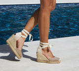 Gimena Knitted Toe Taupe High Wedge Laces